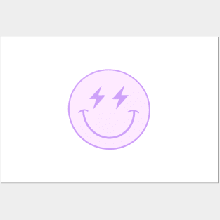 Purple lightning bolt smiley face Posters and Art